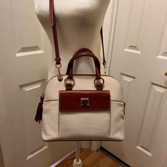 Dooney & Bourke Aubrey Cream/ Brown Pebble Leather Tassel Satchel Handbag - Picture 5 of 16